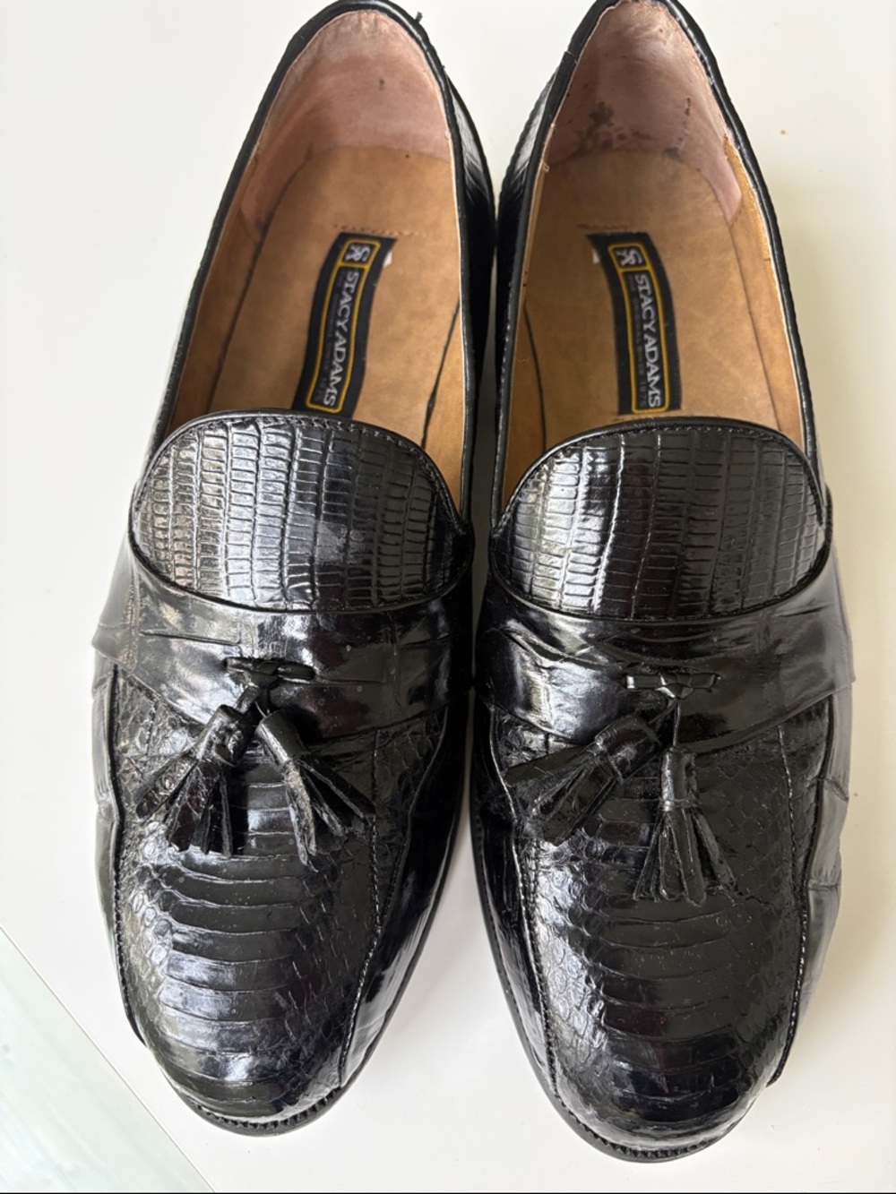 Black Snakeskin Loafers with tassel by Stacy Adams